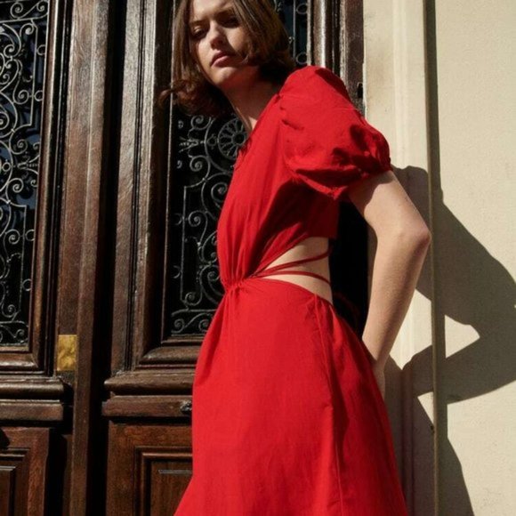 Zara Dresses & Skirts - Zara Red Poplin midi dress